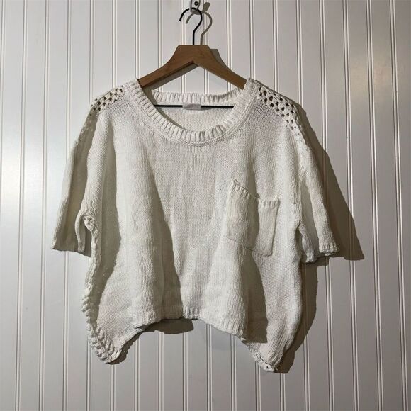 Dragonfly White Knit Crochet Pullover Sweater Boho Festival Oversized Boxy Top M - Picture 1 of 8